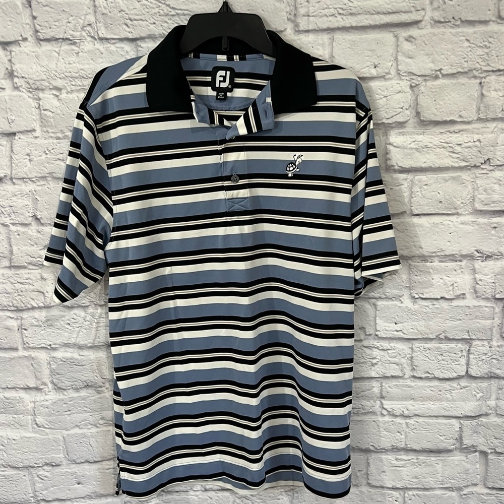 FootJoy mens medium striped polo golf shirt embroidered turtle M